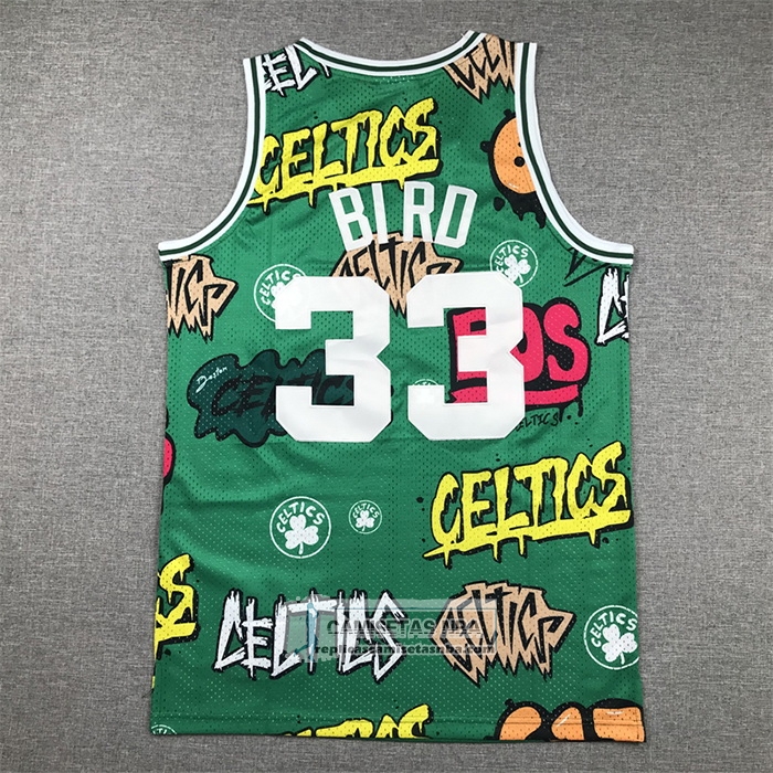 Camiseta Boston Celtics Larry Bird NO 33 Slap Sticker Mitchell & Ness 1985-86 Verde